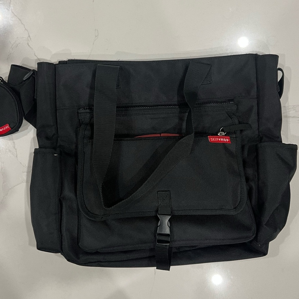 Skip Hop Black Messenger Bag with Red Details